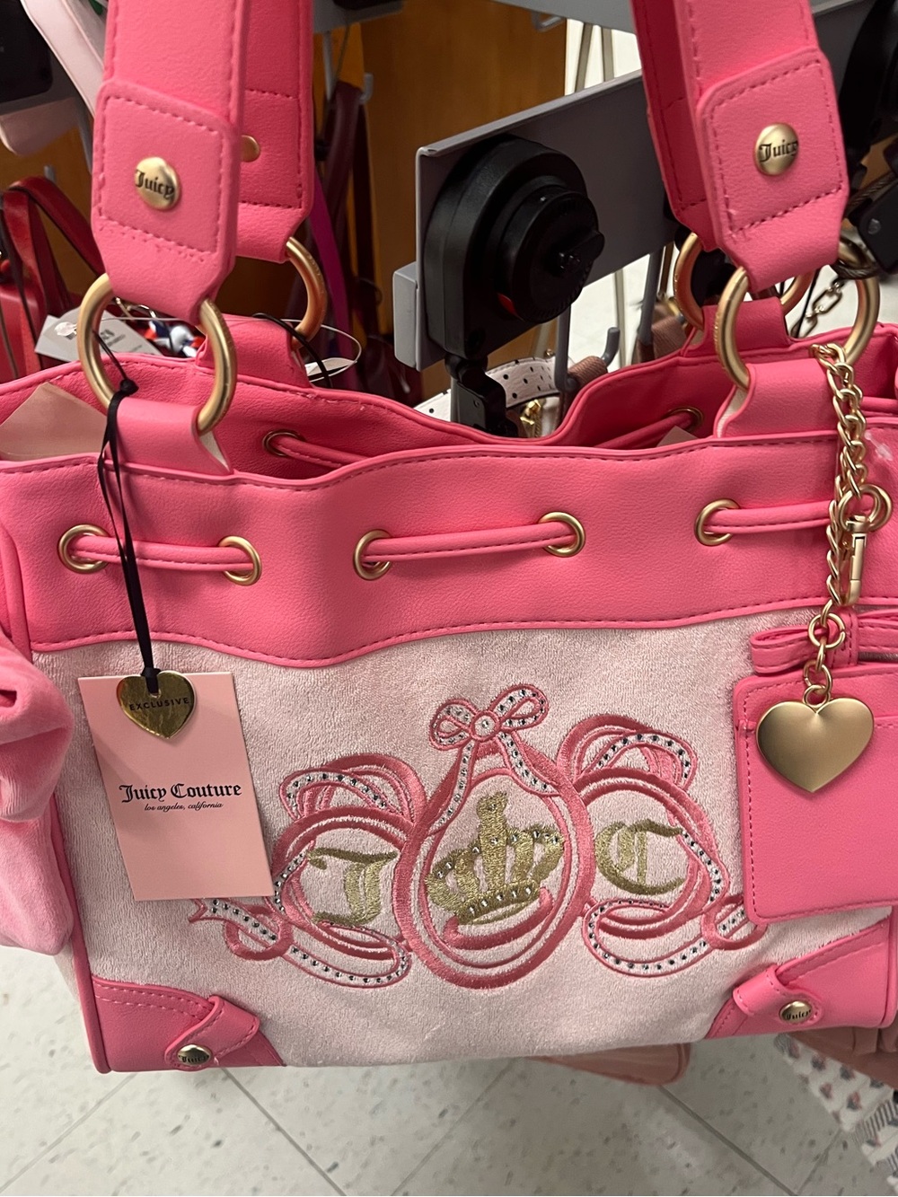 Juicy Couture Hot Pink Embroidered Crest Tote with Gold Hardware
